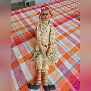 Primitive Attic Doll With Button Eyes.